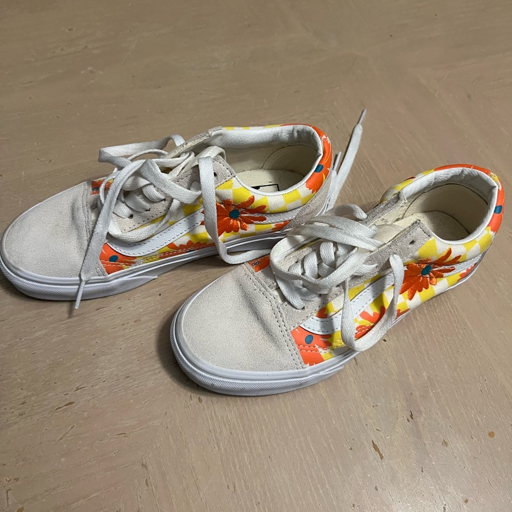 Vans White and Orange Floral Sneakers